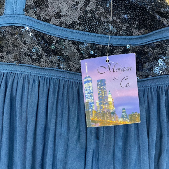 NWT Morgan & Co. Sequin A-Line Gown in Peacock Blue - Picture 12 of 15